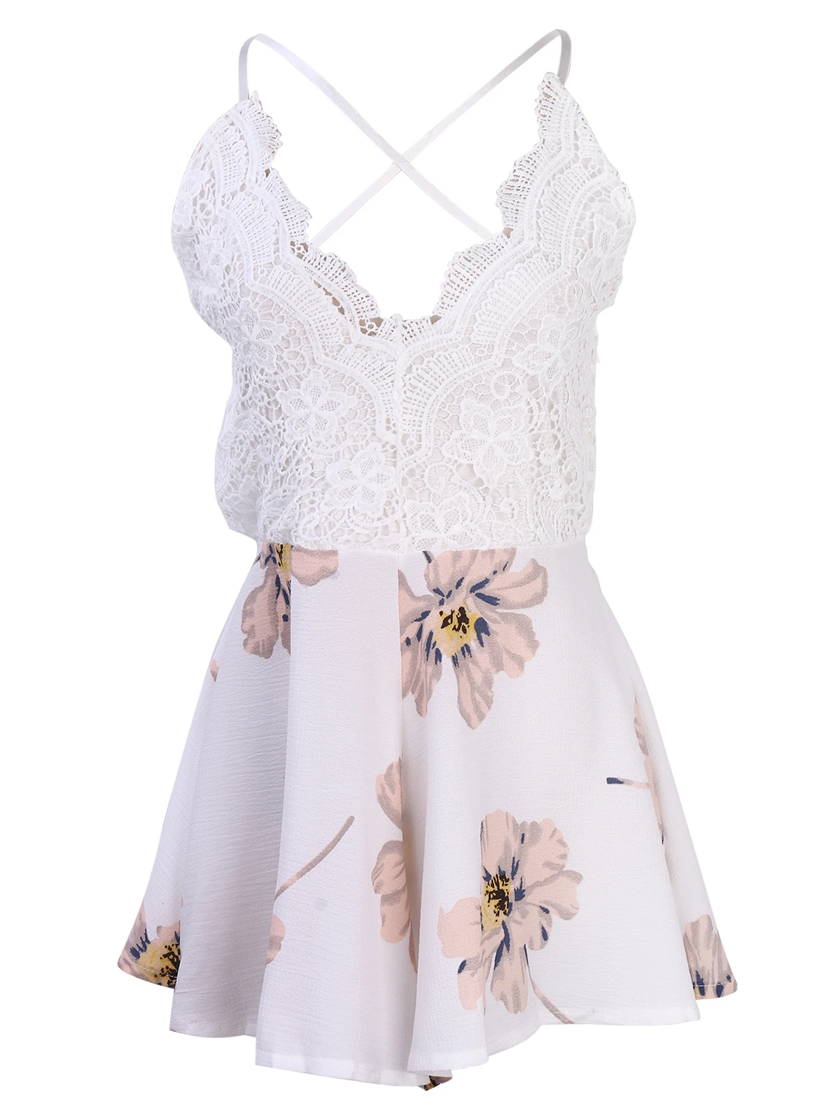 

Summer Women Ladies Lace V Neck Sleeveless Bandage Backless Floral Casual A Line Mini Dress New Fashion