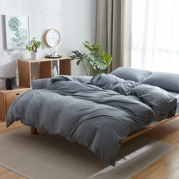 

100% Cotton quality bedding set on sale 4pcs dark grey duvet cover sets double queen king size bed linen jersey fitted sheet