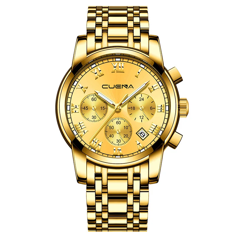 CRRJU Модные Бизнес повседневные часы для мужчин спортивные аналоговый хронограф полный сталь водостойкие часы для мужчин часы Relogio Masculino - Цвет: Gold