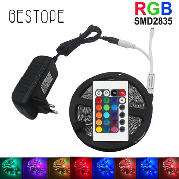 

BESTOPE RGB LED Strip 2835 SMD RGB Light Tape 5M LED Tape lamp flexible Waterproof diode+IR Controlle+DC12V Adapter set