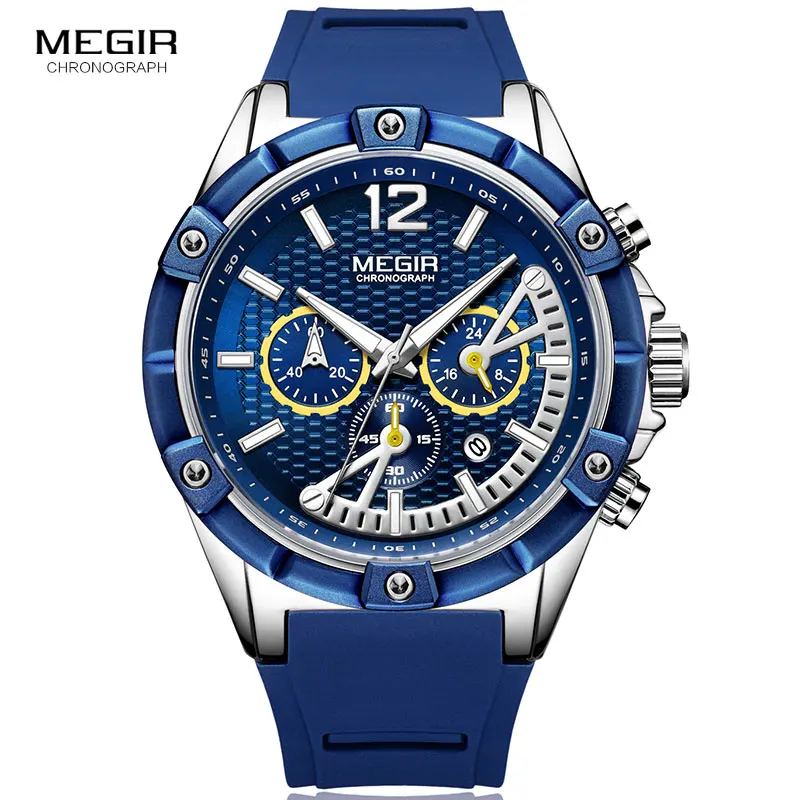 Preise MEGIR Armee Sport Wasserdichte Quarz Handgelenk Uhren für Männer Blau Silikon Stoppuhr Relojios Masculinos Uhr Leucht 2083GBE 2