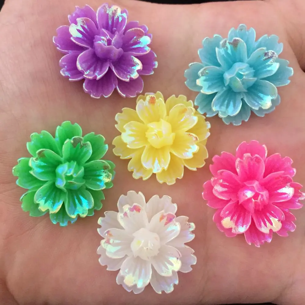 

DIY 12pcs mix 25mm AB Resin 3d flower Flatback Rhinestone Wedding buttons crafts K13A*2