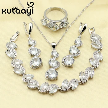 

XUTAAYI Angelic White Austria Crystal Silver Color Jewelry Sets For Women Stud Earring Bracelet Ring Necklace Pendant Gift Box