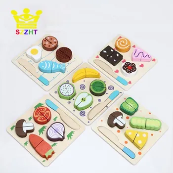 SZZHT Wooden Cut Fruits Vegetables Dessert Kids Cooking