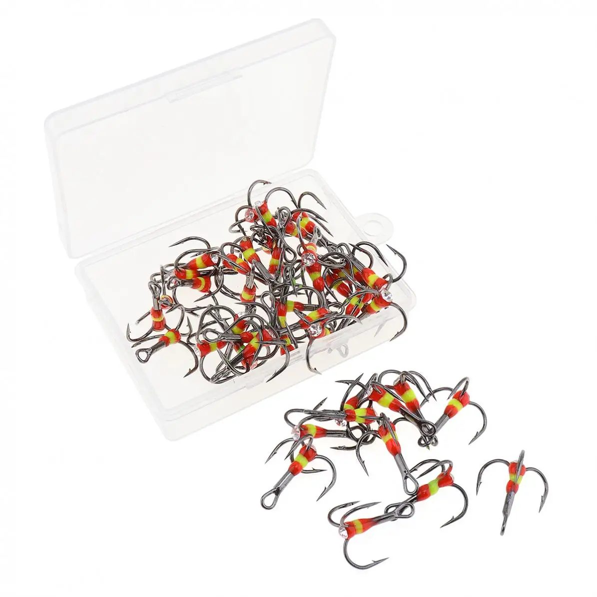 40pcs/lot High Carbon Steel Treble Fishing Hooks 4 sizes 4# 6# 8# 12# Rainbow Ice with Box | Спорт и развлечения