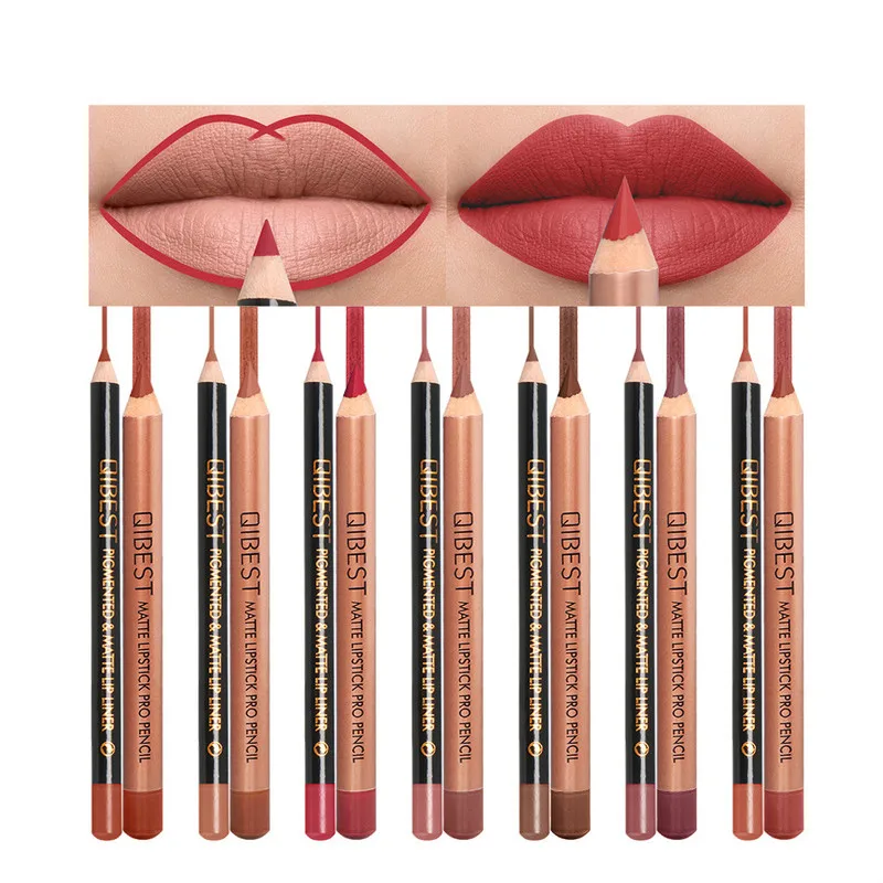 

Long Lasting Lipstick Pen Easy To Draw Wooden Stereo Lip Liner Pencil 15 Glitter Colors Natural Fog Surface Matte Waterproof