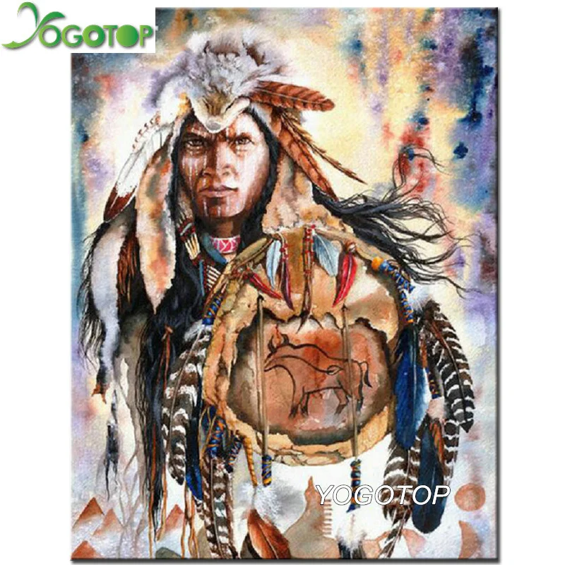 

YOGOTOP Handmade needlework diy diamond painting feather Indian man 5d diamond embroidery full rhinestone mosaic puzzle YY963