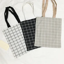 8 шт./партия, Женская хозяйственная сумка из парусины для окружающей среды, женская большая решетка многоразовый тотализатор, Повседневная Складная простая сумка для девочек