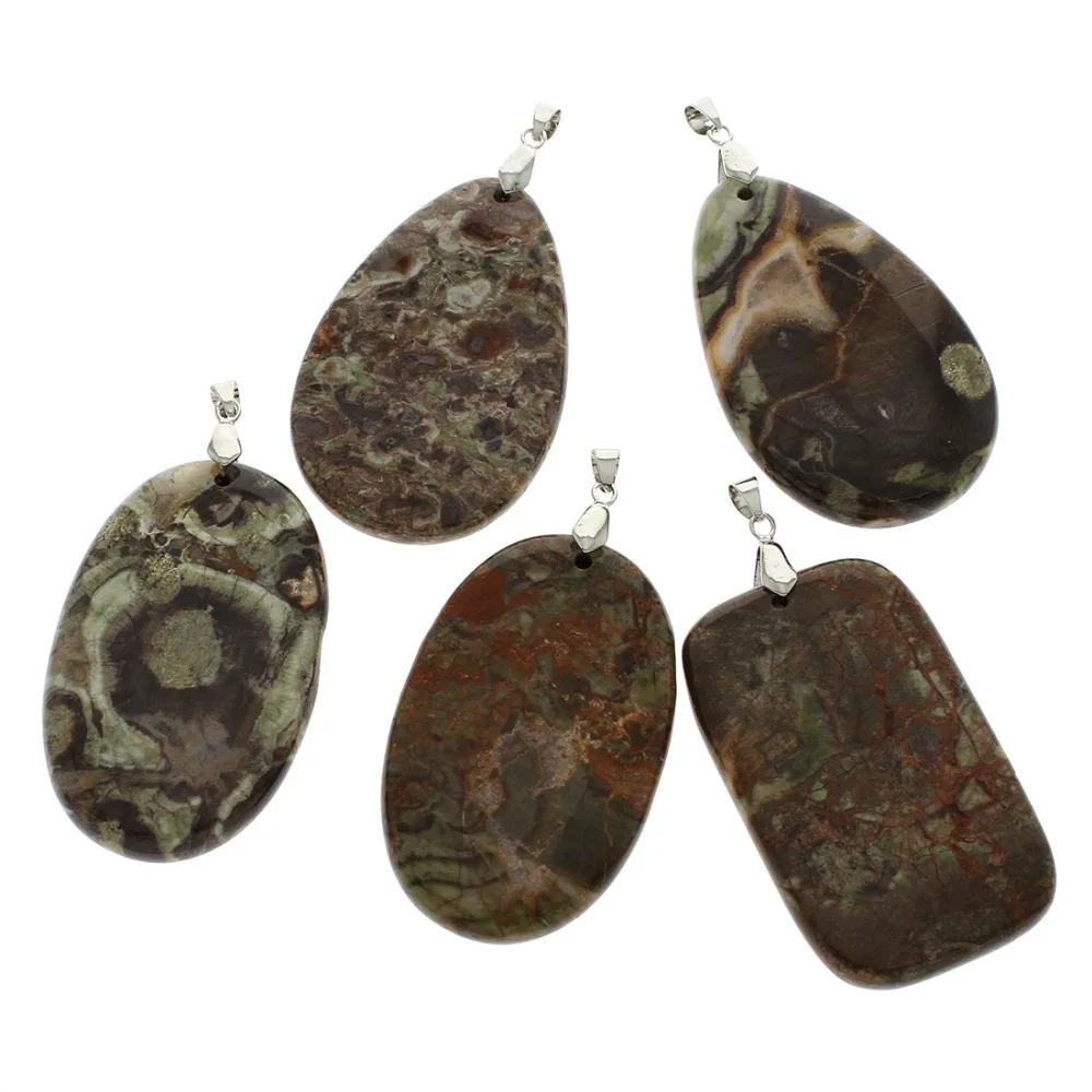 5pcs Mixed Shape Natural Stone Pendants for Women Necklace Vintage