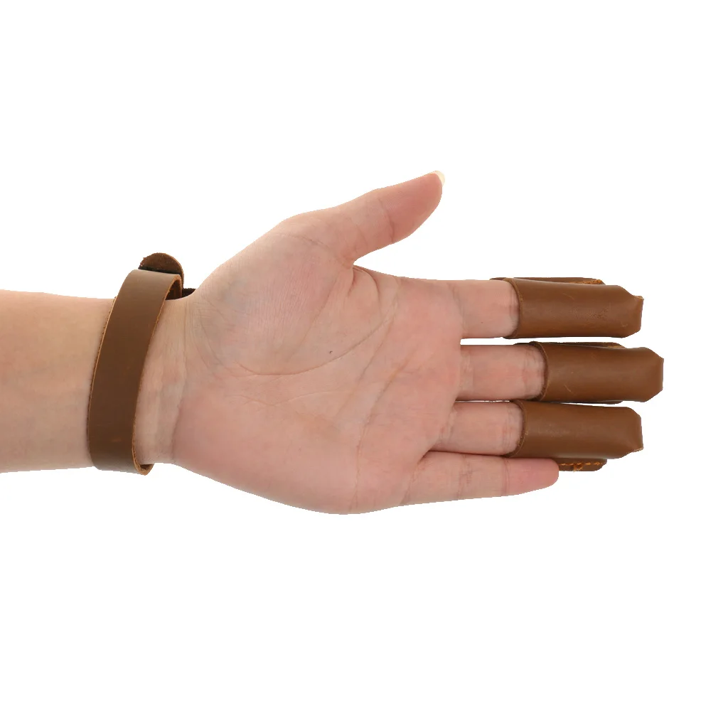 Cow Leather Archery  3 Fingers Glove For Hunting Archery Finger Hand Protector Guard 19 x 6.8 cm