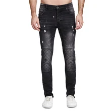 Мужские джинсы черные байкерские джинсы модный дизайн мотоциклетные Стрейчевые джинсы для мужчин H0112