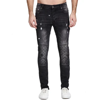 

Men Jeans Black Biker Jeans Fashion Design Motocycle Strech Jeans For Men H0112