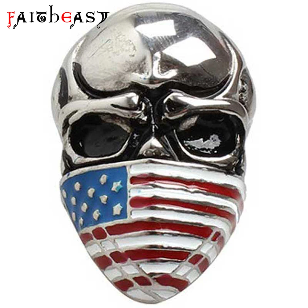 cheap Faitheasy Men #039;s Rings US Flag Pirate Skull Ring High Quality Titanium Steel Rings Punk Jewelry For Men Unique Gifts Party King