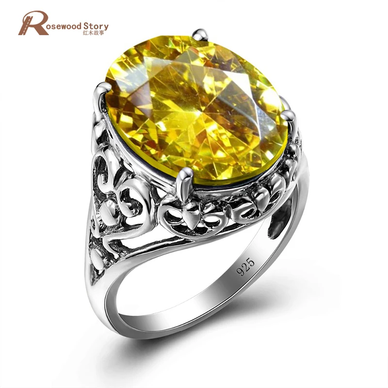 

Brand New Austrian Crystal Rings Jewelry for Women Gift Vintage Style Yellow Rhinestone 925 Sterling Silver Jewelry Wholesale