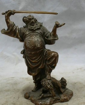 

song voge gem S1843 10" Chinese Bronze immortal stand Zhong Kui hold sword Fighting devil Statue