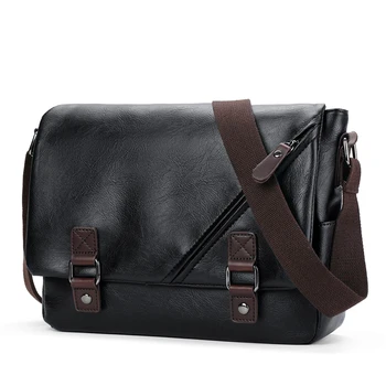 

PU leather Men messenger bag Fashion Style Men's Shoulder bags Soild Black Shoulder bags for Satchels 10 inch Business Flap new