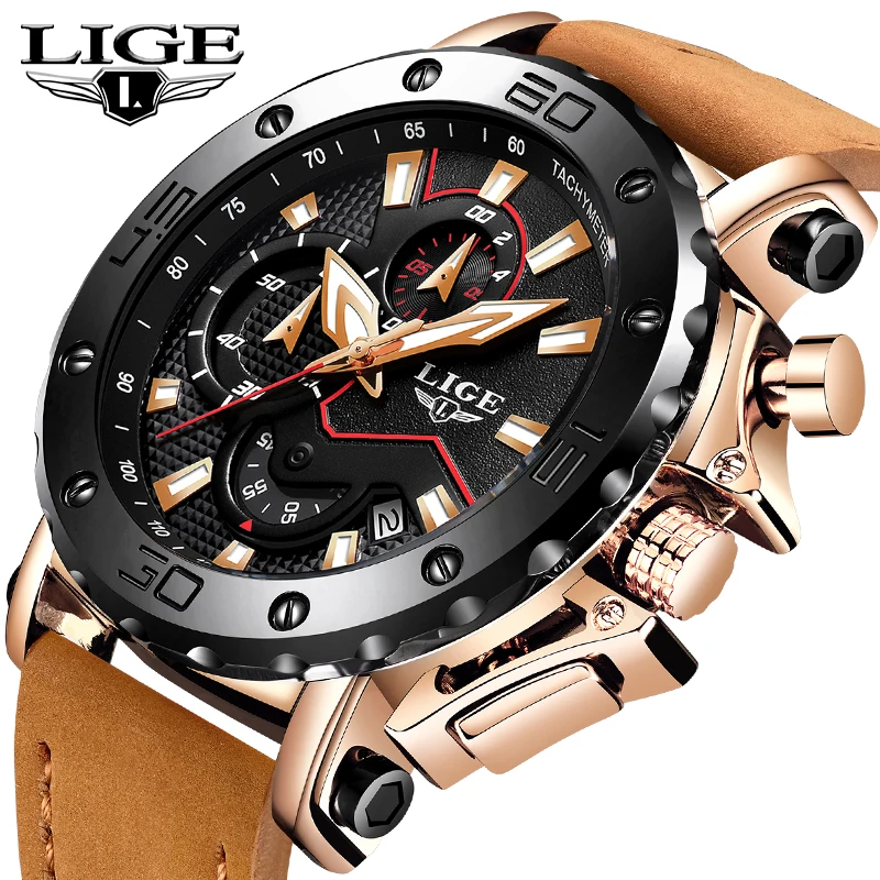 

LIGE Business Men Watches Brand Luxury Leather Strap Quartz Chronograph Military Watch Men Clock Waterproof Sport Relogio Mascul
