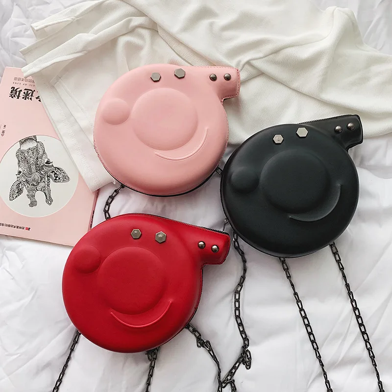 

Crossbody Bags for Women 2019 Cartoon Cute Pink Pig Handbag Casual Chain Designer Handbags High Quality Shoulder Bag Round Bag