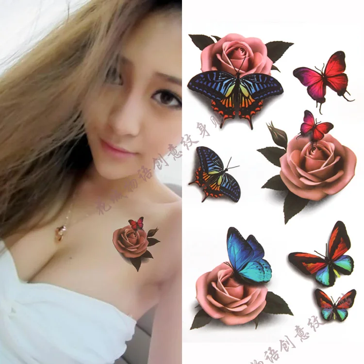 3D hot Colorful rose flower Body Art Waterproof fake ...