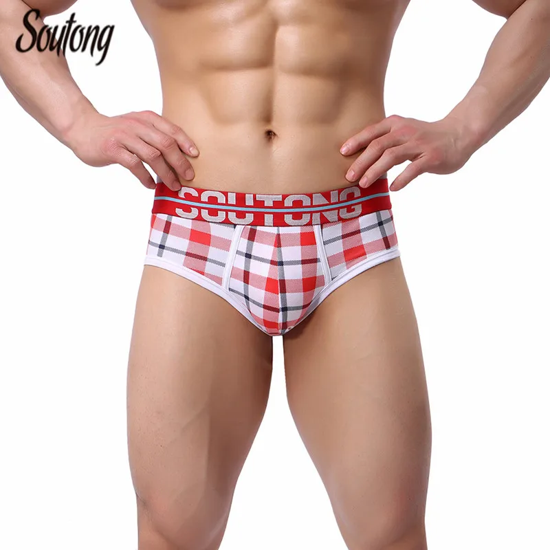 

Breathable Men Plaid Briefs High Quality Soutong Brand Men's Underwear Soft Cotton brief Low Waist Sexy Male Brief Drop Shipping
