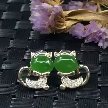 

Natural yu Cute Cat Earrings 925 silver inlay