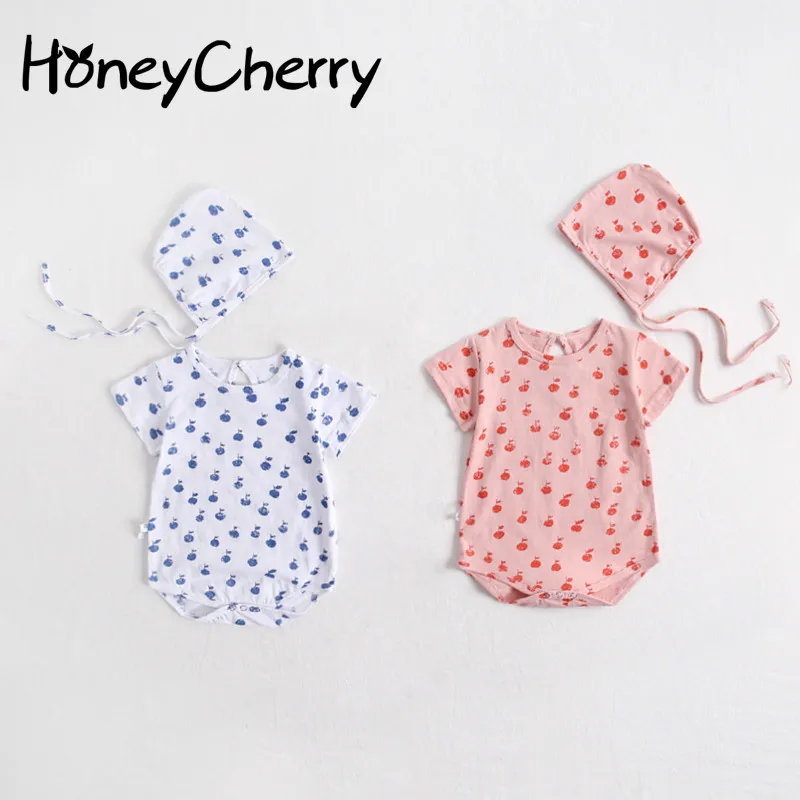 

New Summer Baby Bodysuit 2009 Girl Baby Short-sleeved Button Hat-shirt Baby Pure Cotton Linkage Climbing Clothes