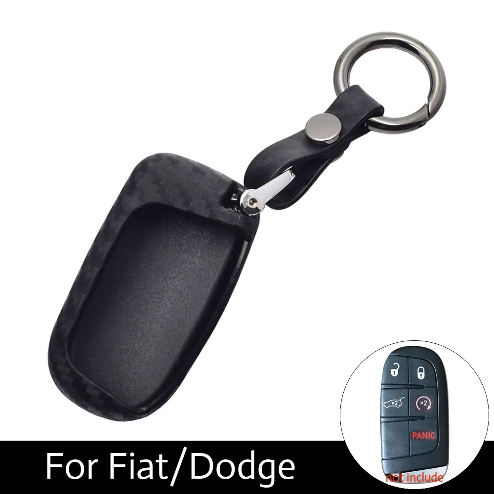 

Car Key Case Carbon Fiber Silicone Smart Keyless Remote Fob Cover Keychain Keys Bag For Dodge Challenger Fiat Jeep Chrysler 300C