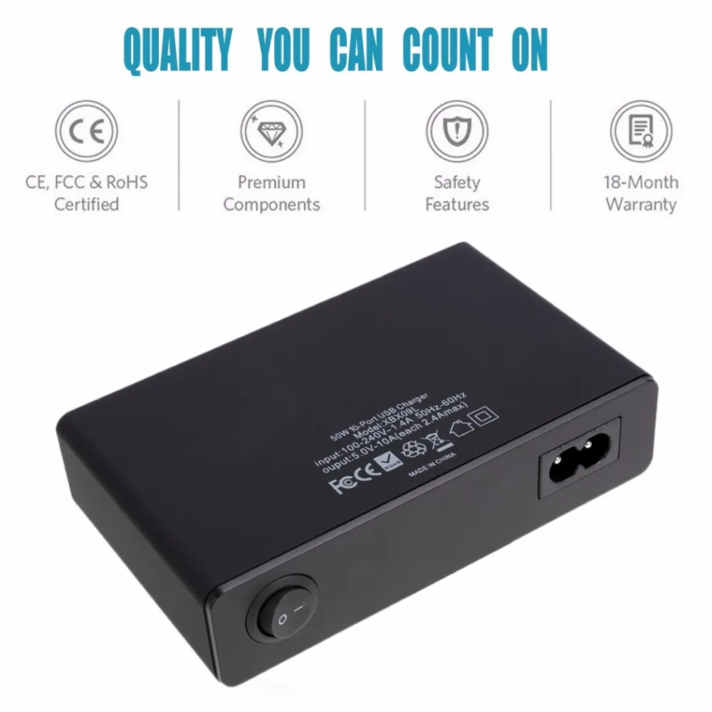 10 портов USB зарядное устройство адаптер питания 5В/10А EU/US/UK штепсельная вилка