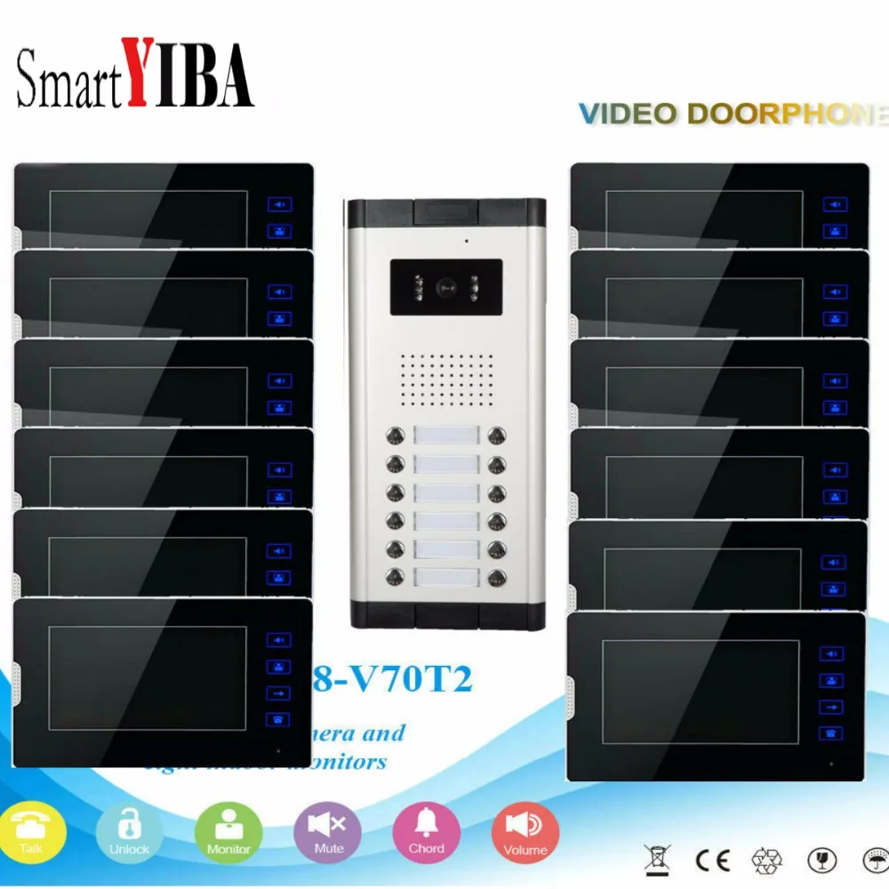 

SmartYIBA 12/10/8/6/4 Units Apartment Intercom System Video Door Phone Door Intercom Camera 7"Inch Monitor Video Doorbell
