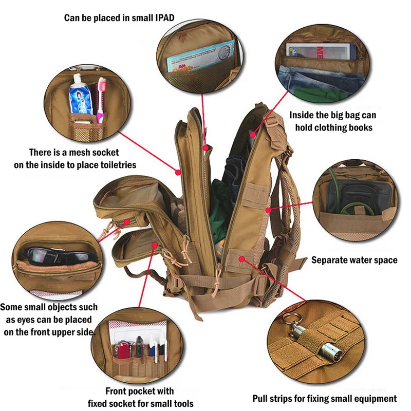  HEFLASHOR Backpack Military Backpack Waterproof Rucksack Outdoor Camping Hiking Fishing Bags - 33059586034