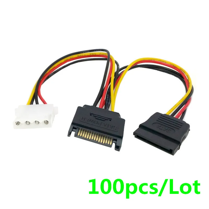 100 шт./лот 15Pin SATA папа к 4Pin IDE Molex Мама + мама Кабель питания Шнур 18AWG|ide molex|sata malesata female