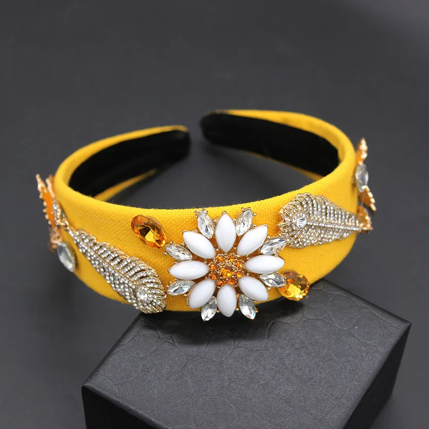 

New Yellow satin metal leaf headband European Baroque Headband Large Flower Full Leaf Geometric Wild Headband 895