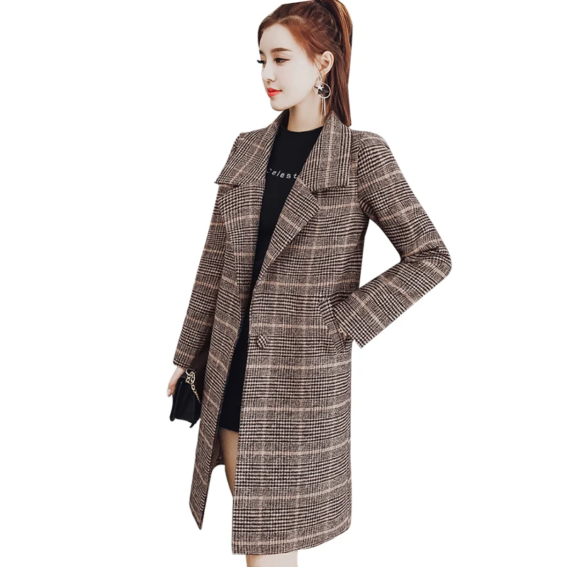 

Women's Plaid Woolen Coat 2019 Autumn Winter Women Wool Blend Coat Fashion Long Coat Female Fashion Outerwear Winter Jacket