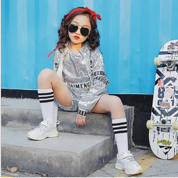 

Kids Sequined Ballroom Modern Jazz hip Hop Dancewear Costumes Set Shirt Tops Pants for Girls Boys Party Dancing Clothes Outfits