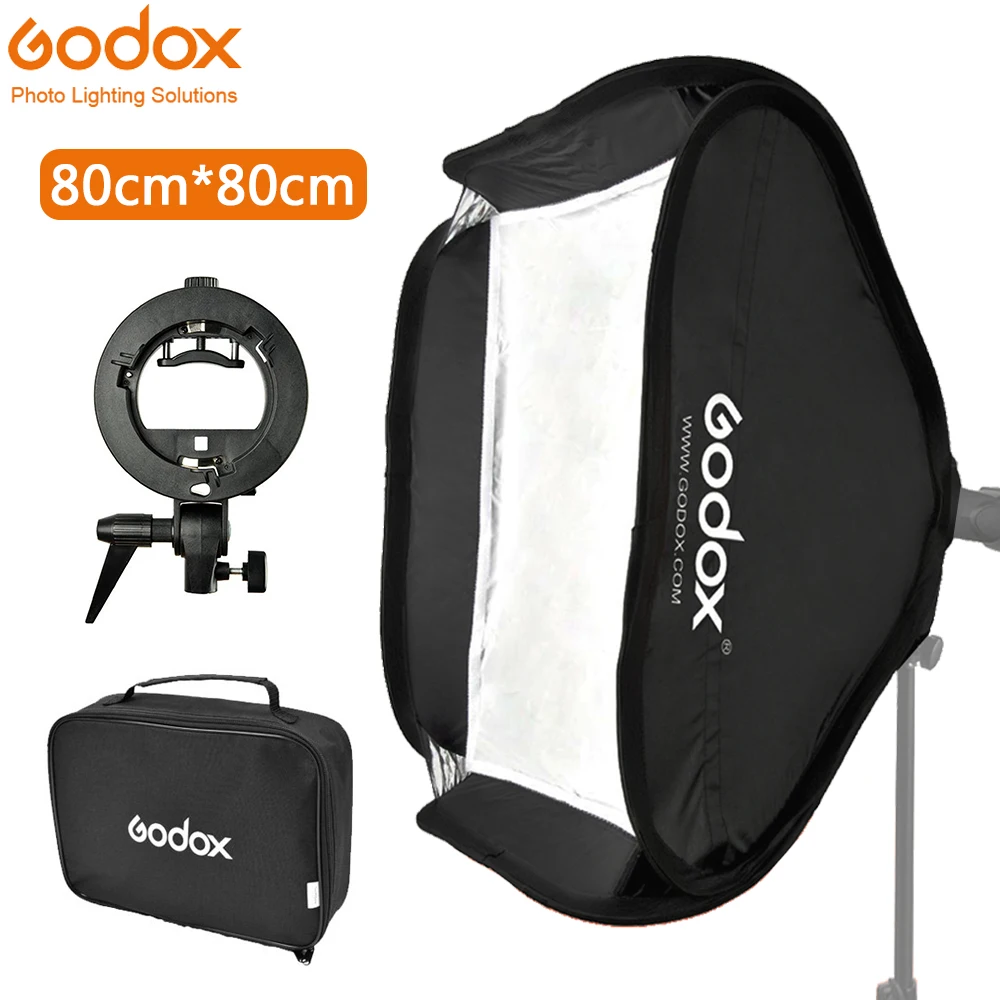 Софтбокс Godox 80*80 см складной 80x80 Flash складной+ кронштейн s-типа Bowens держатель+ сумка комплект для фотостудии Flash Speedlites