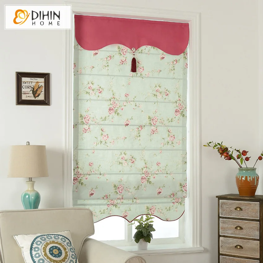 

Included Curtains Valance Cotton/Linen Pastoral Floral Room Rollor Blind Roman Shade Blinds Curtains For Living Room