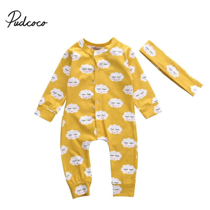 

Newborn Infant Baby Boys Girls Cute Cloud Print Long Sleeve Botton Romper Jumpsuit Sunsuit 2Pcs Casual Cotton Outfits 0-18M