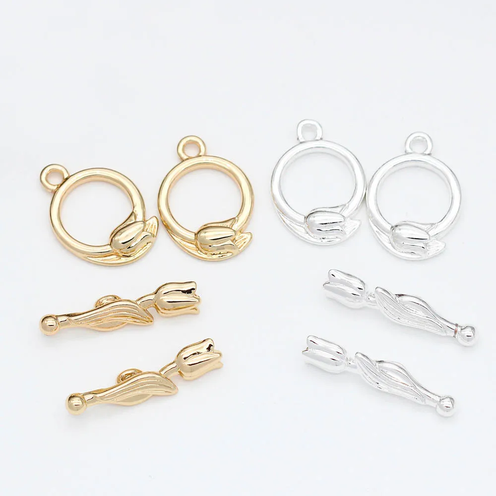 Quality Gold Color Brass Bracelet End O T Toggle Clasps Rose Flower