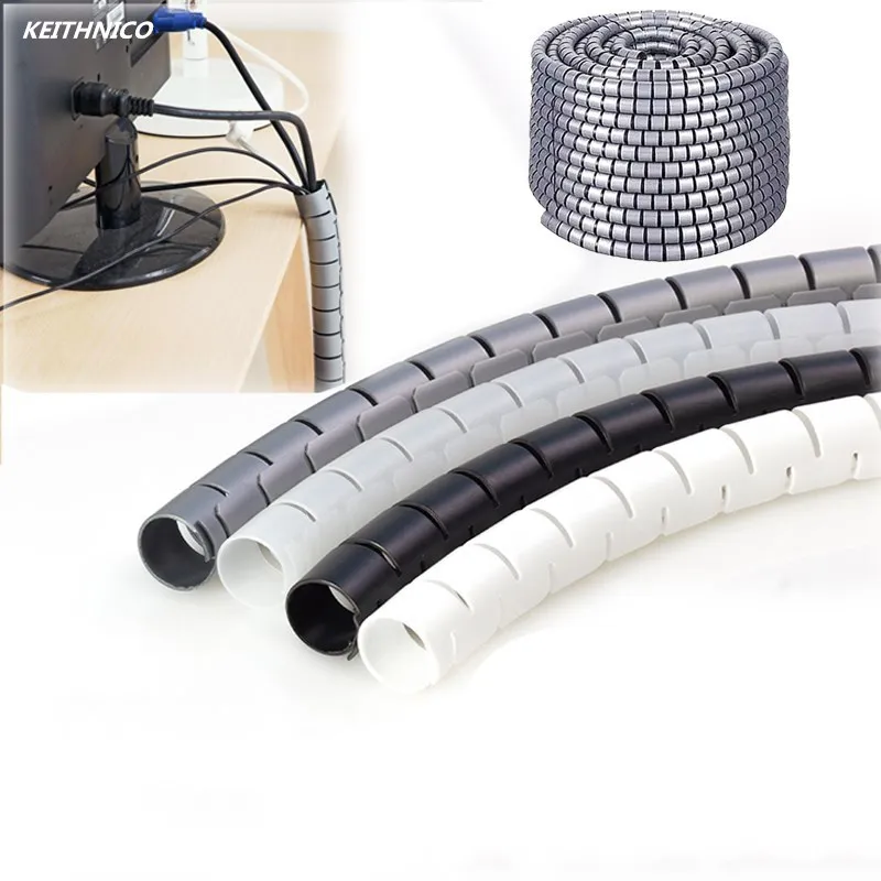 

KEITHNICO 1M Flexible Spiral Tube Cable Organizer Wire Wrap Cord Protector Wire Storage Pipe Cable Winder 16MM/28MM