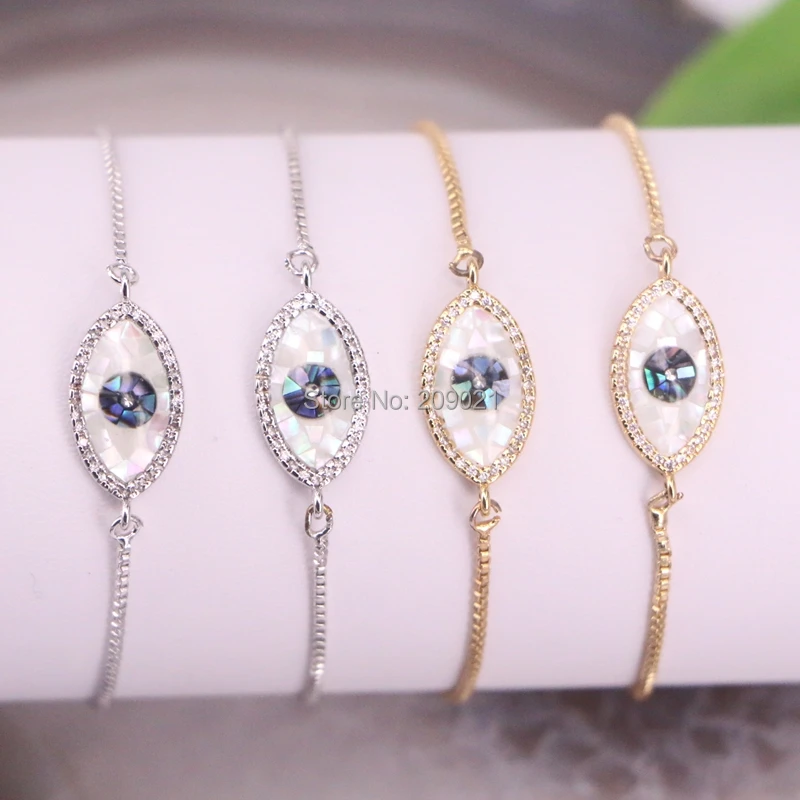 DIY 8 шт. овальная форма кубического циркония в виде ракушки разъем для глаз бусины Шарм Регулируемая цепочка браслеты