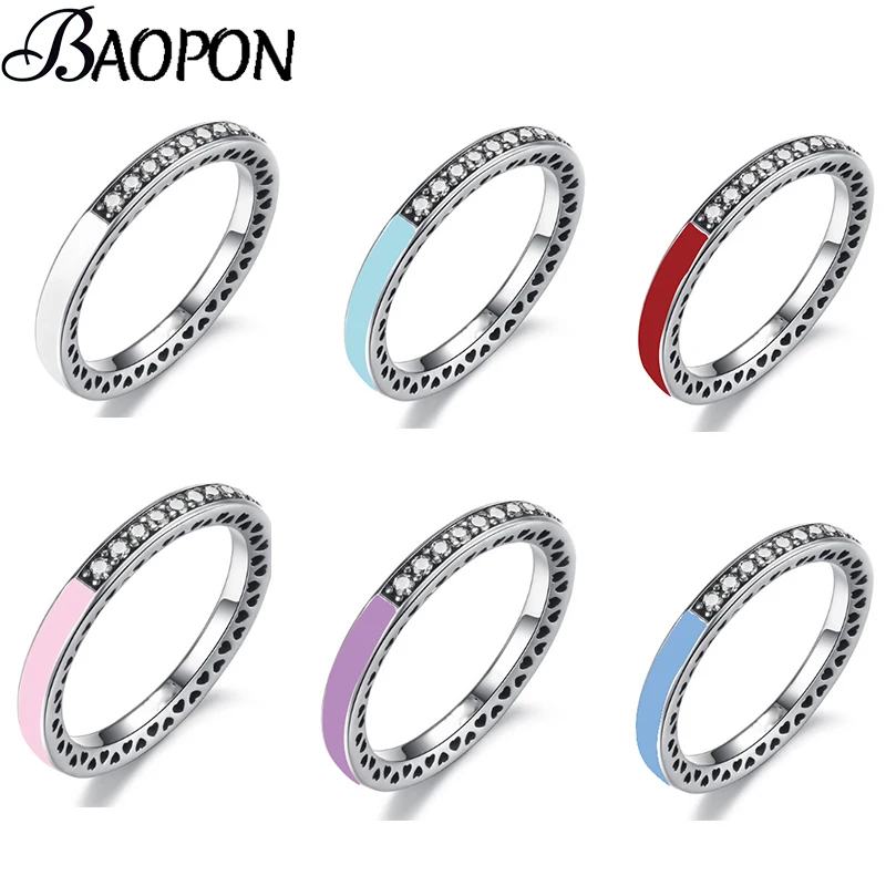 

BAOPON Hot Sale Silver Plated 7 Colors Radiant Hearts Finger Ring For Women With CZ Luxury Crystal Fine Ring Jewelry Gift