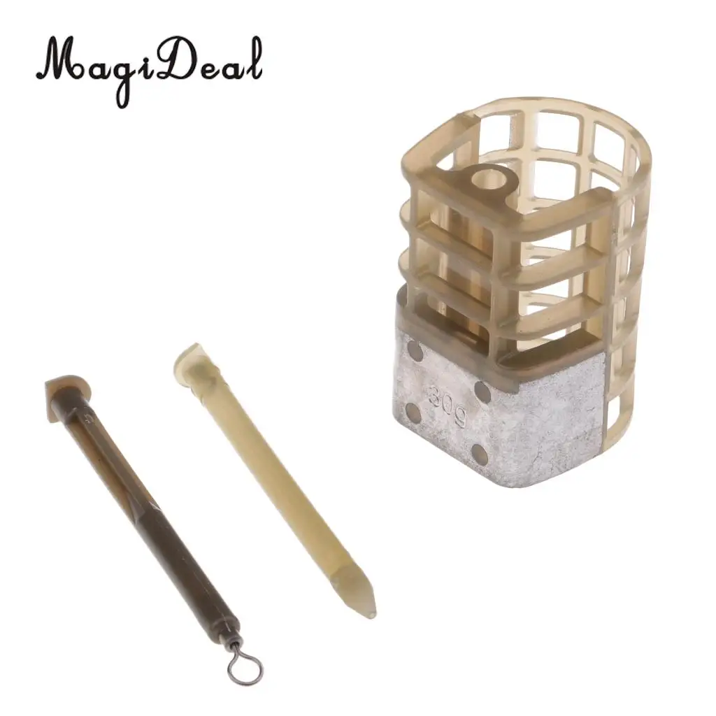 In Line Cage Feeder Coarse Fishing Feeders Bait Cage Lure Holder Basket with Lead Sinker 30g