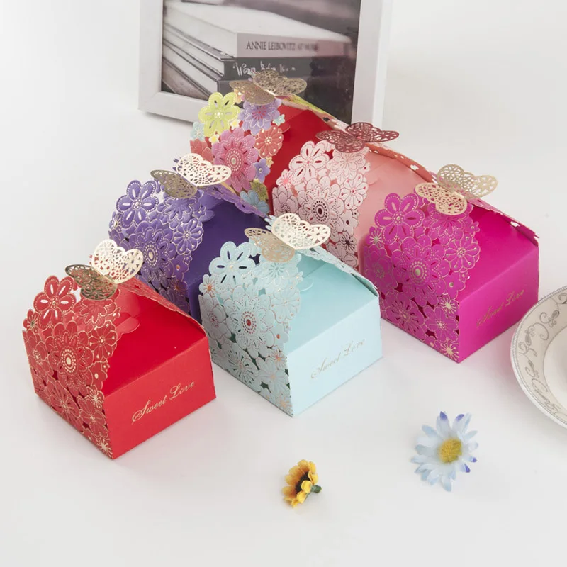10Pcs Paper Candy Box Hollow Butterfly DeSIGN European Style Gift Boxes Wedding Favors Cute Personality Chocolate Box
