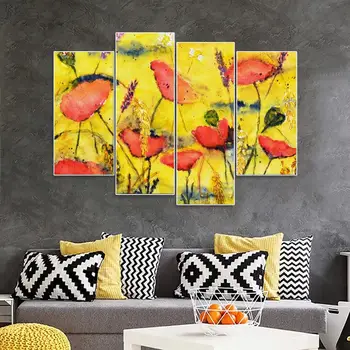 

Laeacco 4 Panel Watercolor Flower Wall Art Garden Posters and Prints Abstract Canvas Painting Nordic Home Living Room Decoration