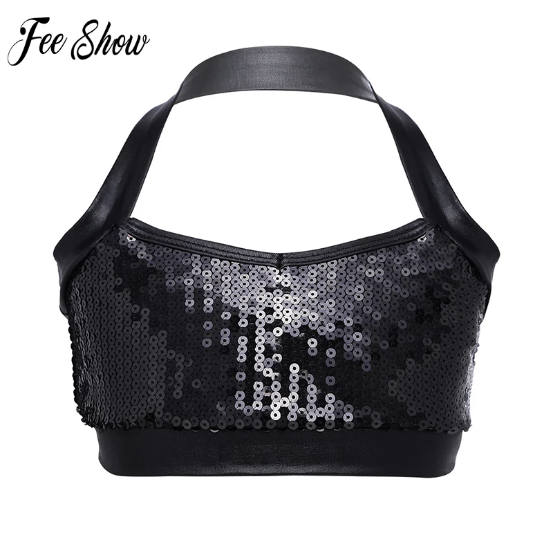 

Child Sequin Halter Bra Top for Ballet Class Dance Stage Performance Dancewear Clothes