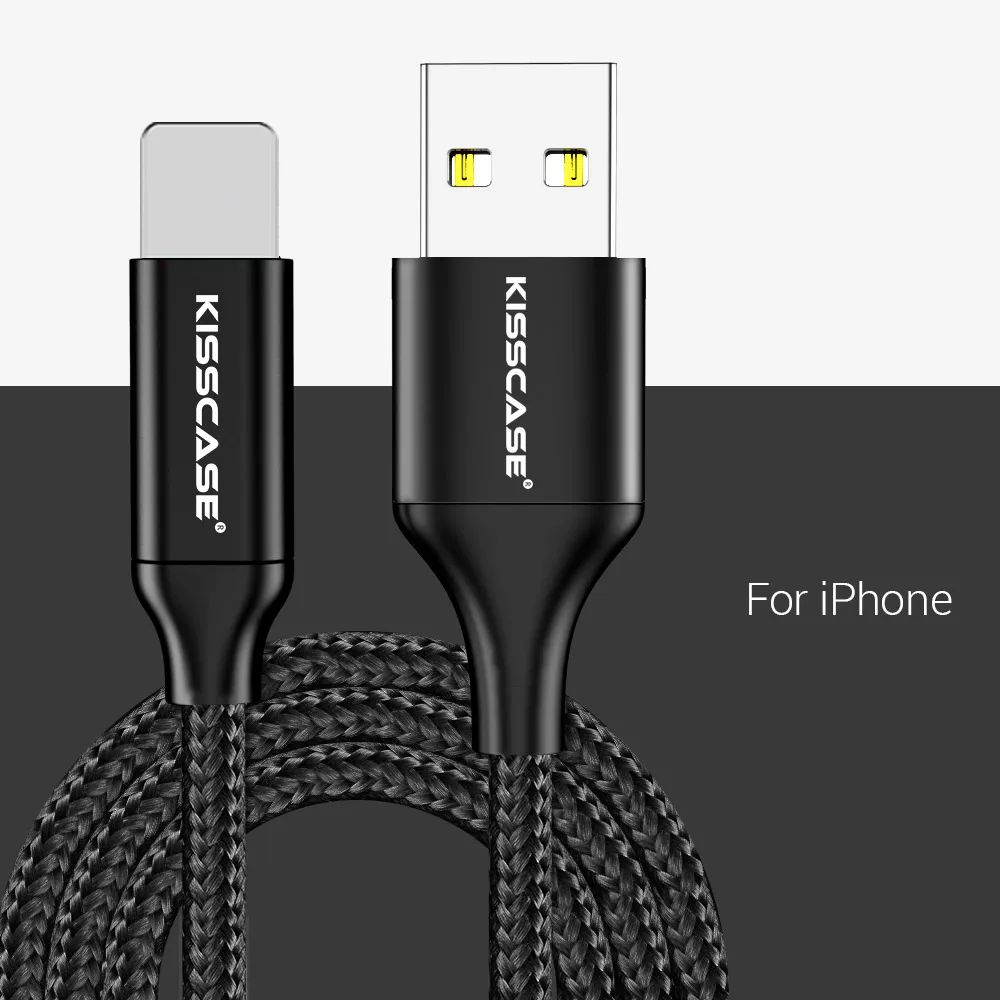 KISSSCASE 2,4 В usb type C кабель для мобильного телефона USB C кабель для быстрой зарядки type C кабель для iPhone микро, для мобильного телефона Кабели - Цвет: Black for iPHONE