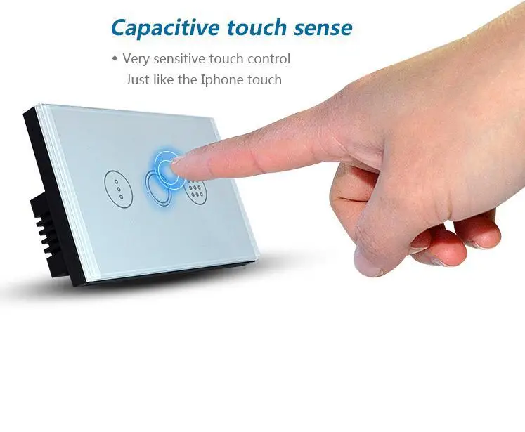 AC110 240V US Standard Touch Timer Switch 1 CH with Blue LED Backlight Glass Panel Wall Touch