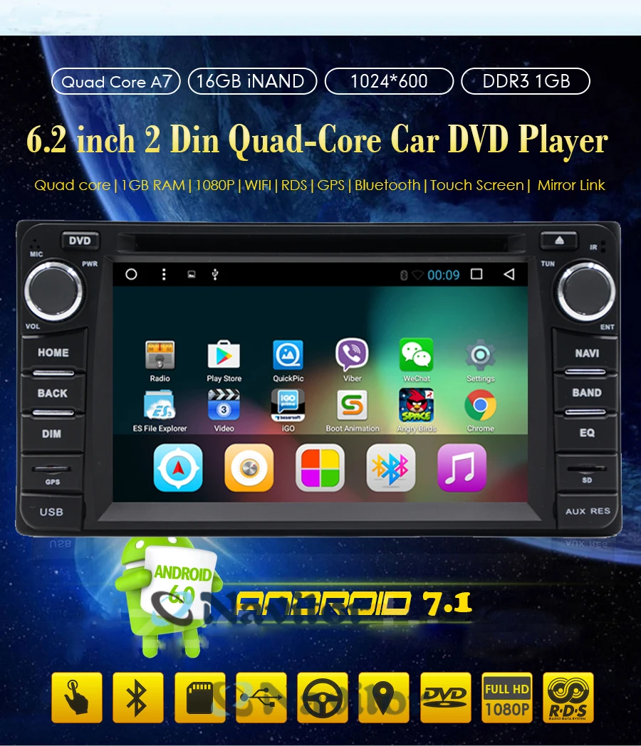 Sale Android 7.1 car dvd player for Toyota Corolla Hilux VIOS Old 4 Runner Camry Prado RAV4 Prado 2003-2008 Car Radio GPS Navigation 1
