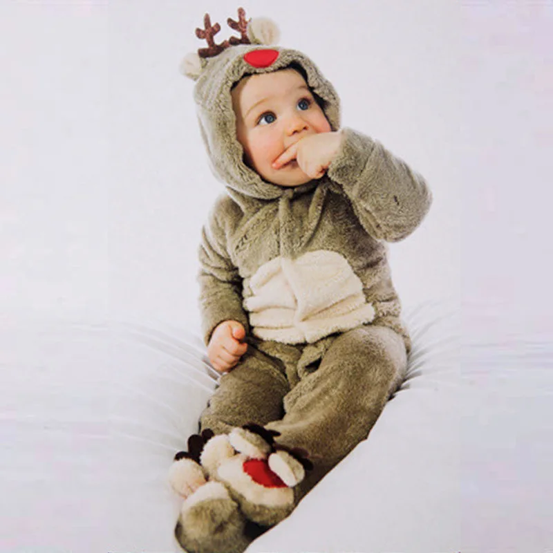 

Baby Boys Girls Rompers Fleece Newborn Baby Clothes Long Sleeve Cartoon Deer Infant Jumpsuit Toddler Kids Christmas Costume
