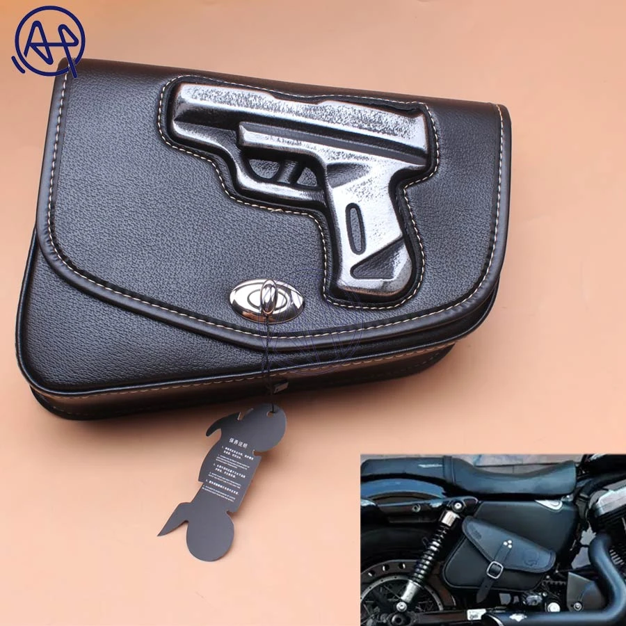 Motorcycle PU Leather Side Saddle Bags Pouch For Harley Sportster XL883 1200
